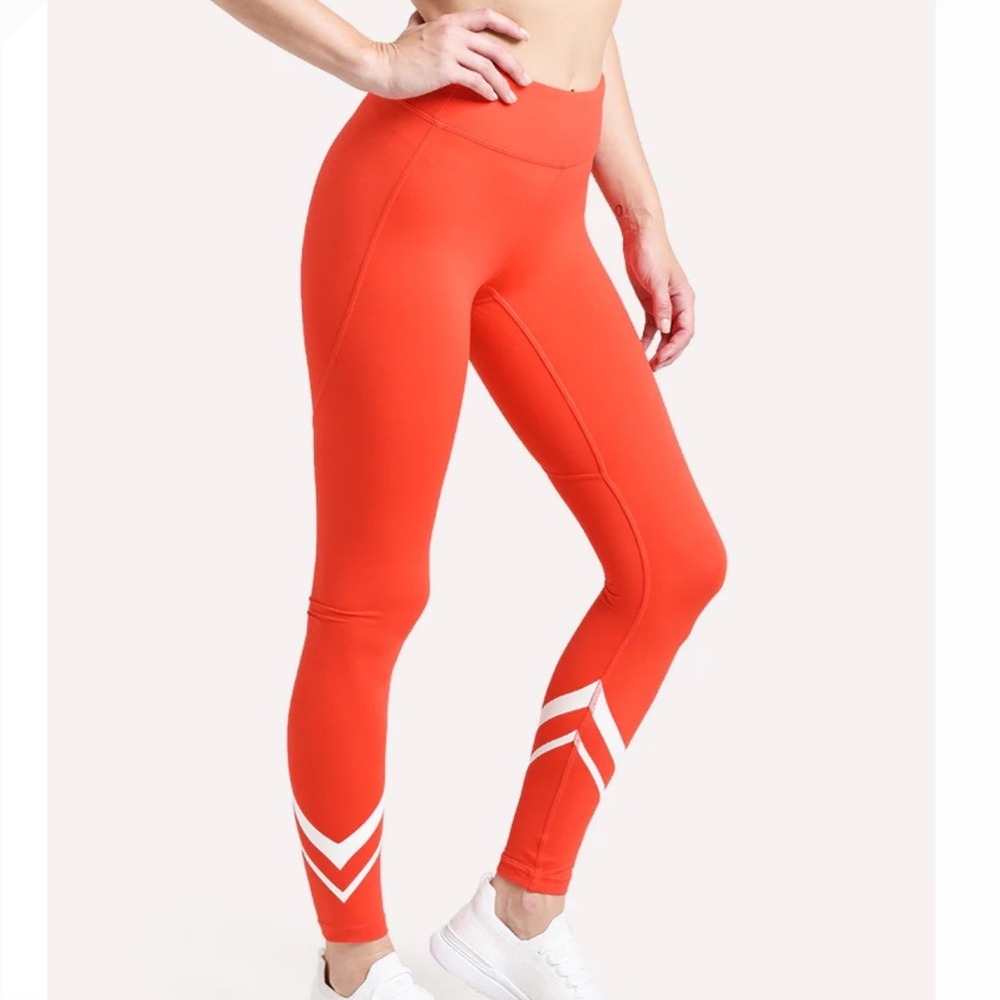 Tory Sport Women Small Red Orange Chevron High Rise Running Leggings